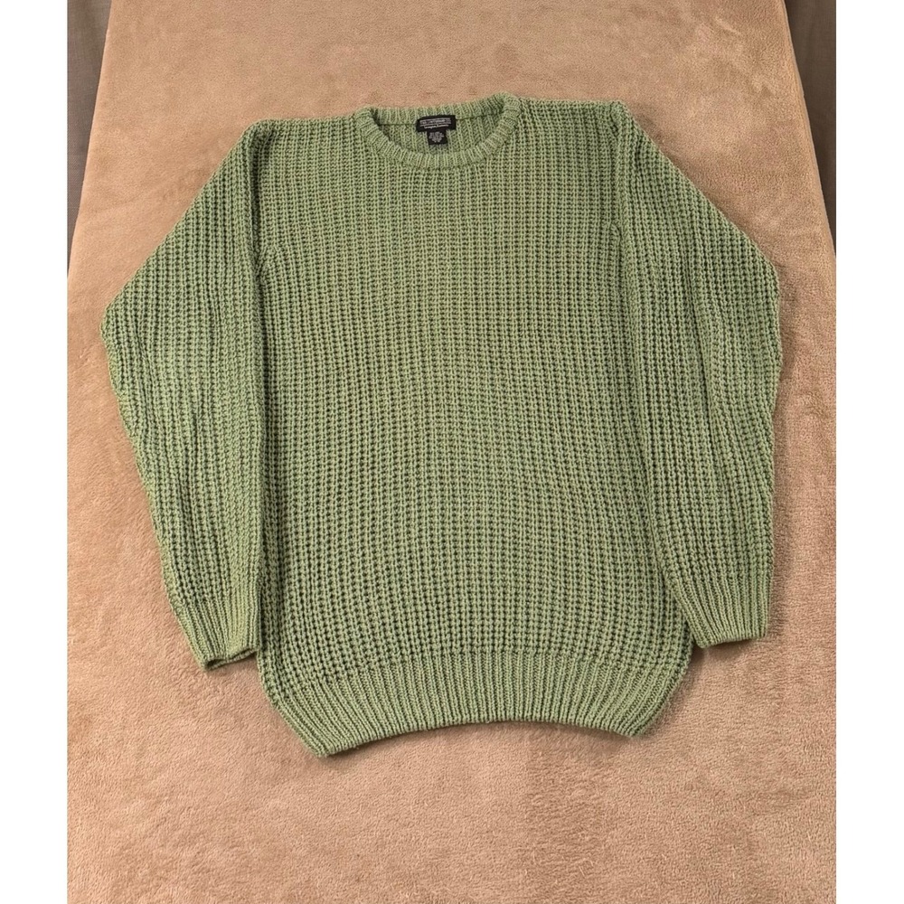The‎ J. Peterman Company Cable Knit Sweater Mens S-M Sage Green Linen Blend EUC